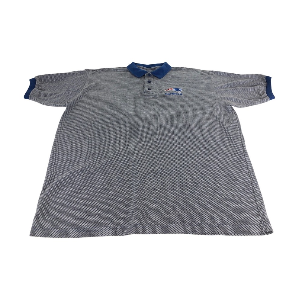 Mens New England Patriots Polo Shirt 3XL Blue Gray Honeycomb Pattern Embroidered